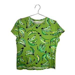 Tropical Green Banana Print Short Sleeve Cotton T-Shirt Tropical Fruit Tee Large
